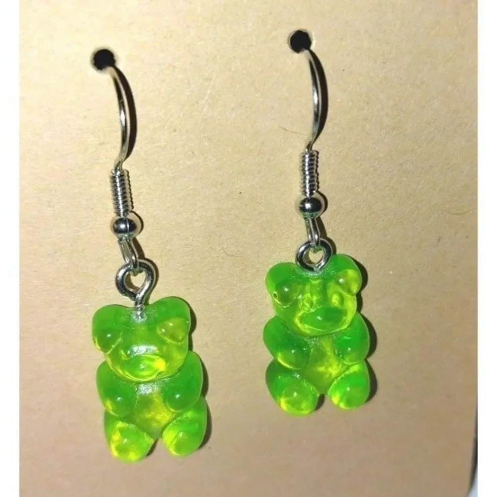 Green gummy bear Earrings For Kids And Adults
